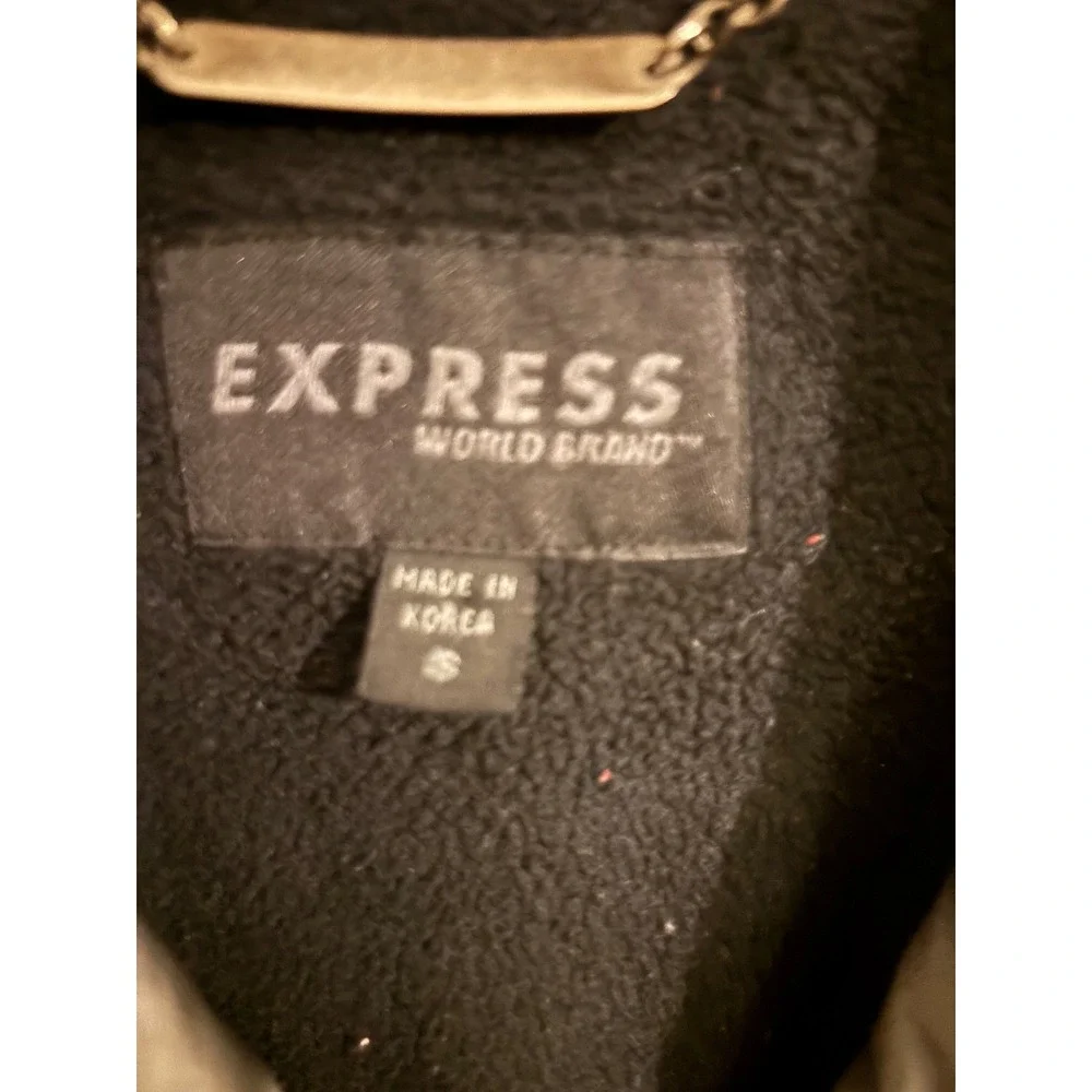 Express World Brand Womens Gray Metallic Full Zip Fleece Lined Belted‎ Jacket S
